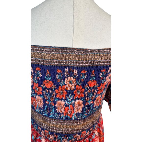 NEW Bohemian Large Floral Boho Maxi Dress Smocked Bodice & Puff Sleeves - Picture 7 of 12